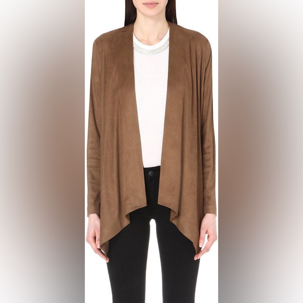 NWT the Kooples Women's Faux Suede Open Front Drape Jacket Black Size 32 EU XS